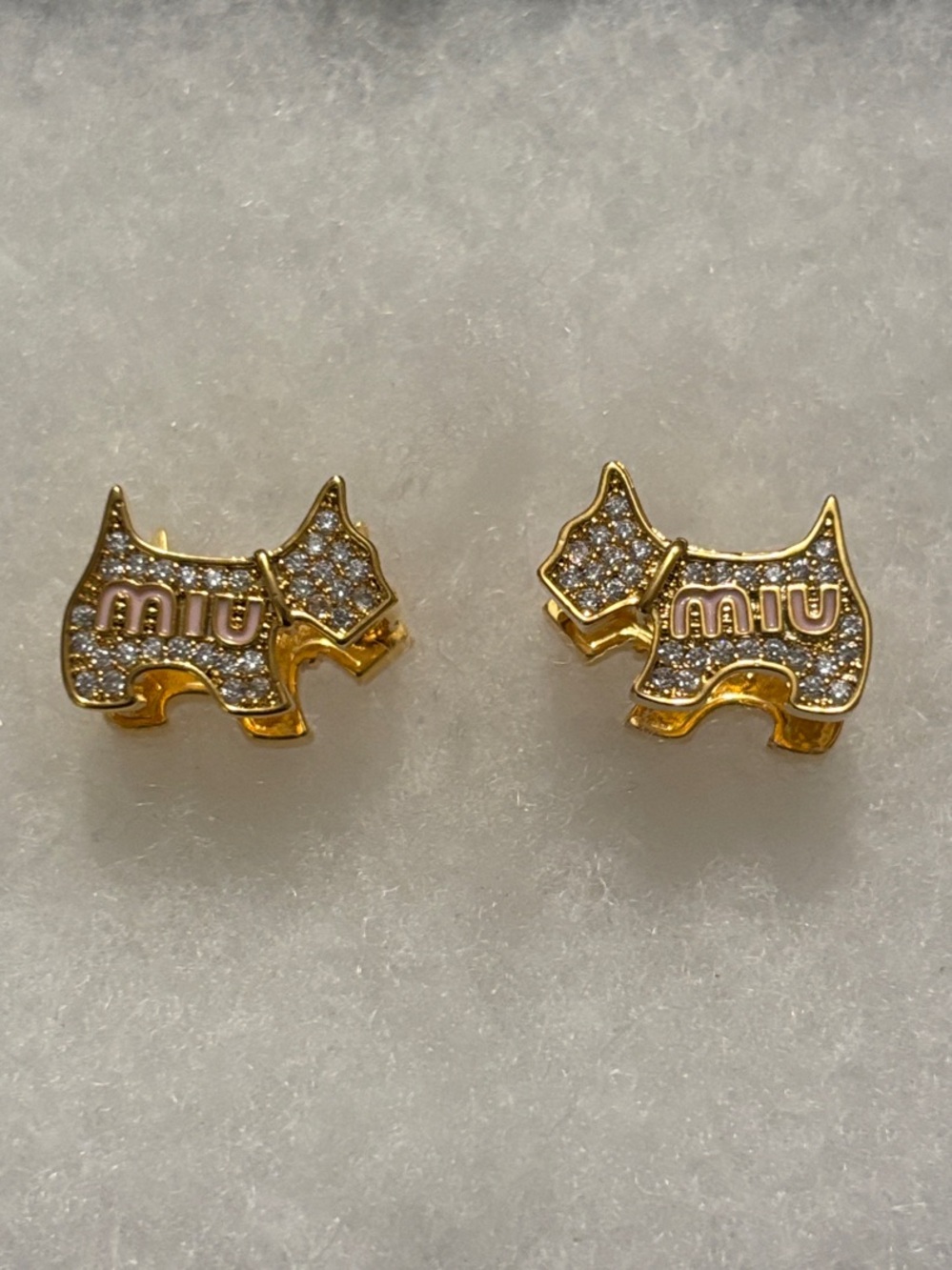 Miu Miu Inspired Gold & Diamond Scottie Dog Earrings